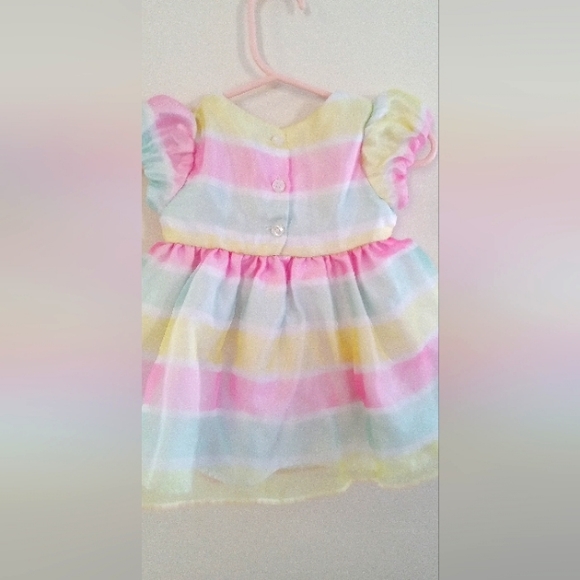 OWO George Satin Shimmer Easter Stripe Dress For Girls, Size 3-6 months - Picture 2 of 3
